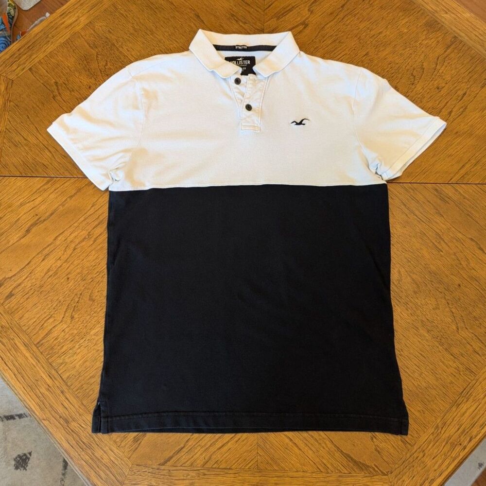 Hollister Epic Flex Colorblock Short Sleeve Polo Shirt Mens Large White Black